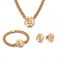 Gouden sieradenset met Gye Nyame symbool, ketting, armband en oorbellen
