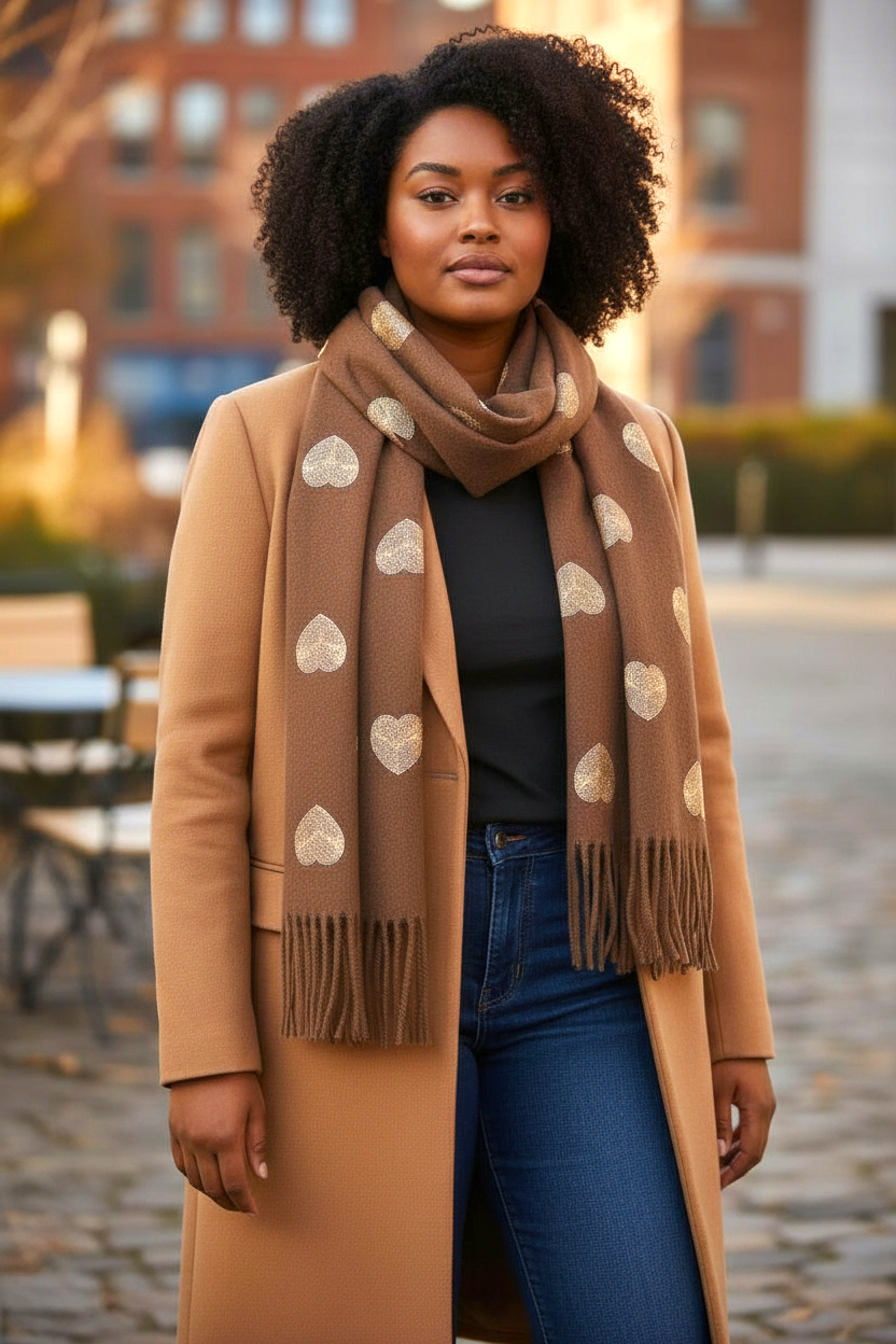 NANA sjaal met hartmotief ( Bruin)