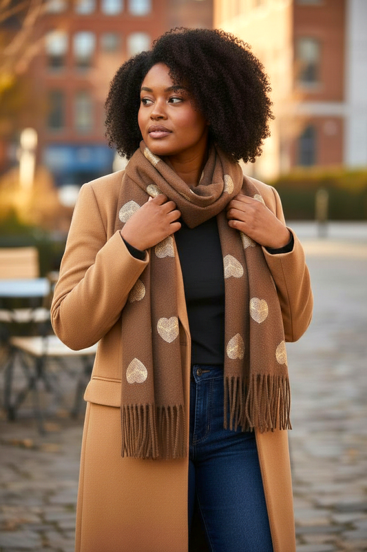 NANA sjaal met hartmotief ( Bruin)