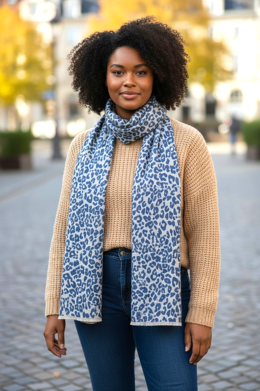 NANA Sjaal Blauw Leopard-Motief