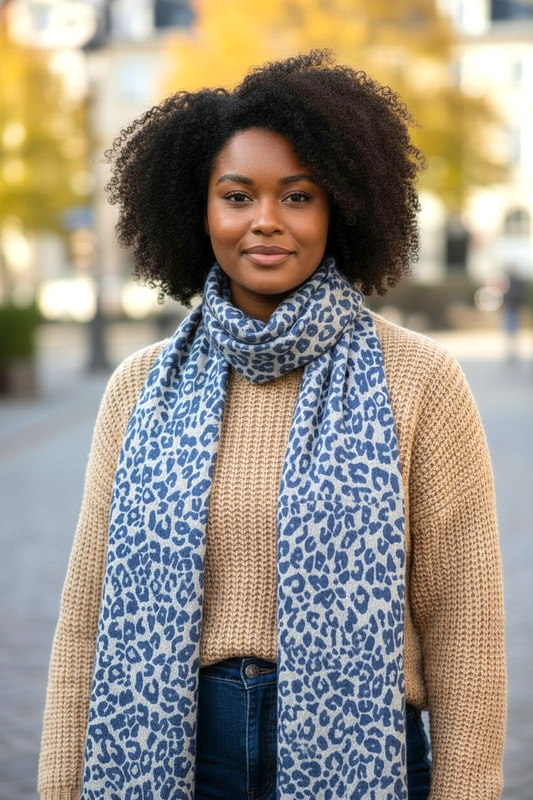 NANA Sjaal Blauw Leopard-Motief