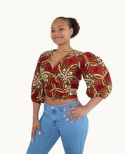 Afbeelding in Gallery-weergave laden, Wrap Top Afrikaanse Wax-Stof met Ballonmouwen
