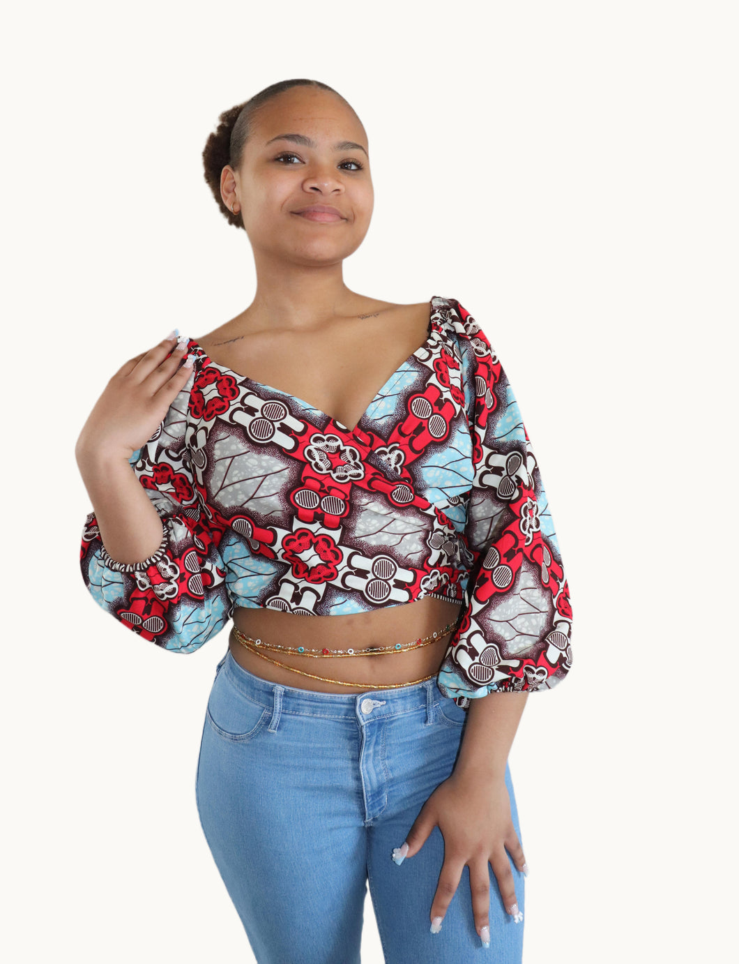 Off Shoulder Wrap Top van    Afrikaanse Wax-Print