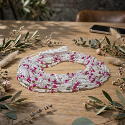 Waistbeads wit en fuchsia
