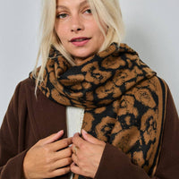 Wollen sjaal met luipaardmotief FL202DF: Kameel / 30% Wol - 70% Viscose
