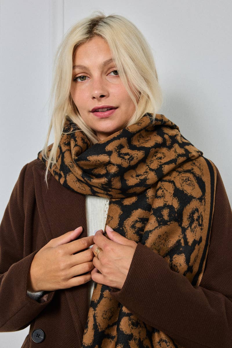 Wollen sjaal met luipaardmotief FL202DF: Kameel / 30% Wol - 70% Viscose