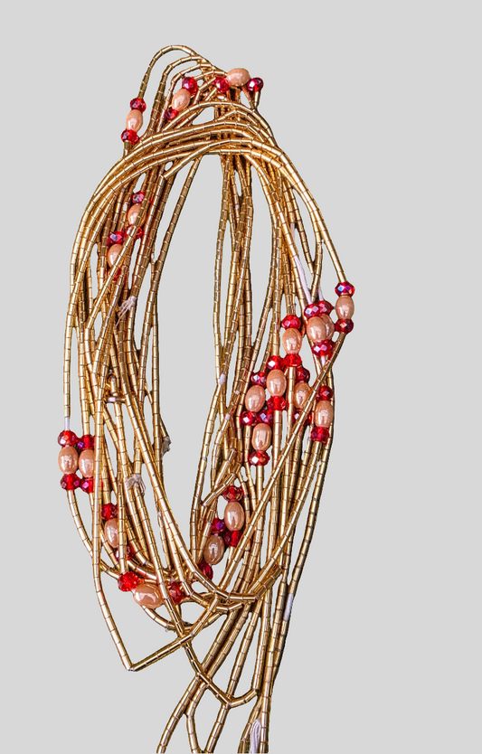 Waist Beads / Afrikaanse Heupketting Gold- Rood