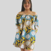 Off Shoulder Midi Jurk van Afrikaanse Print -