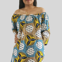 Off Shoulder Midi Jurk van Afrikaanse Print -