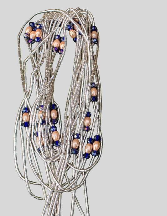 Waist Beads / Afrikaanse Heupketting Silver-Beige /Blauw