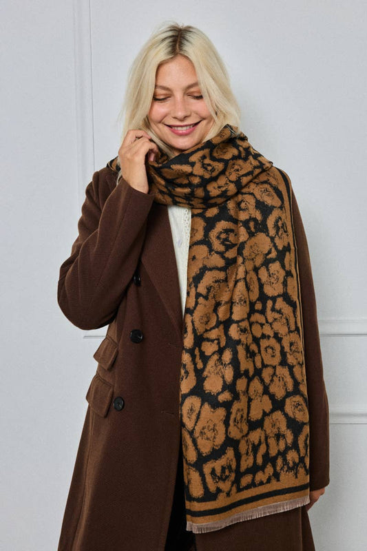 Wollen sjaal met luipaardmotief FL202DF: Kameel / 30% Wol - 70% Viscose