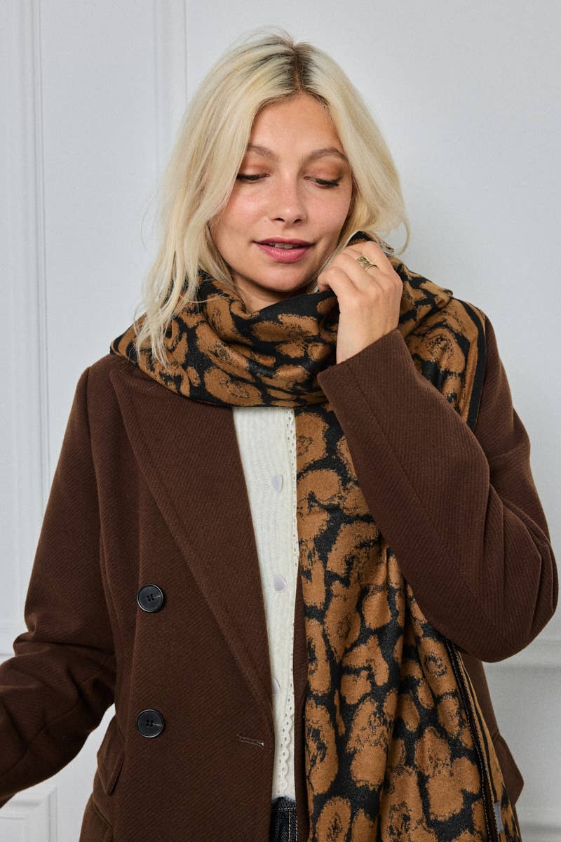 Wollen sjaal met luipaardmotief FL202DF: Kameel / 30% Wol - 70% Viscose