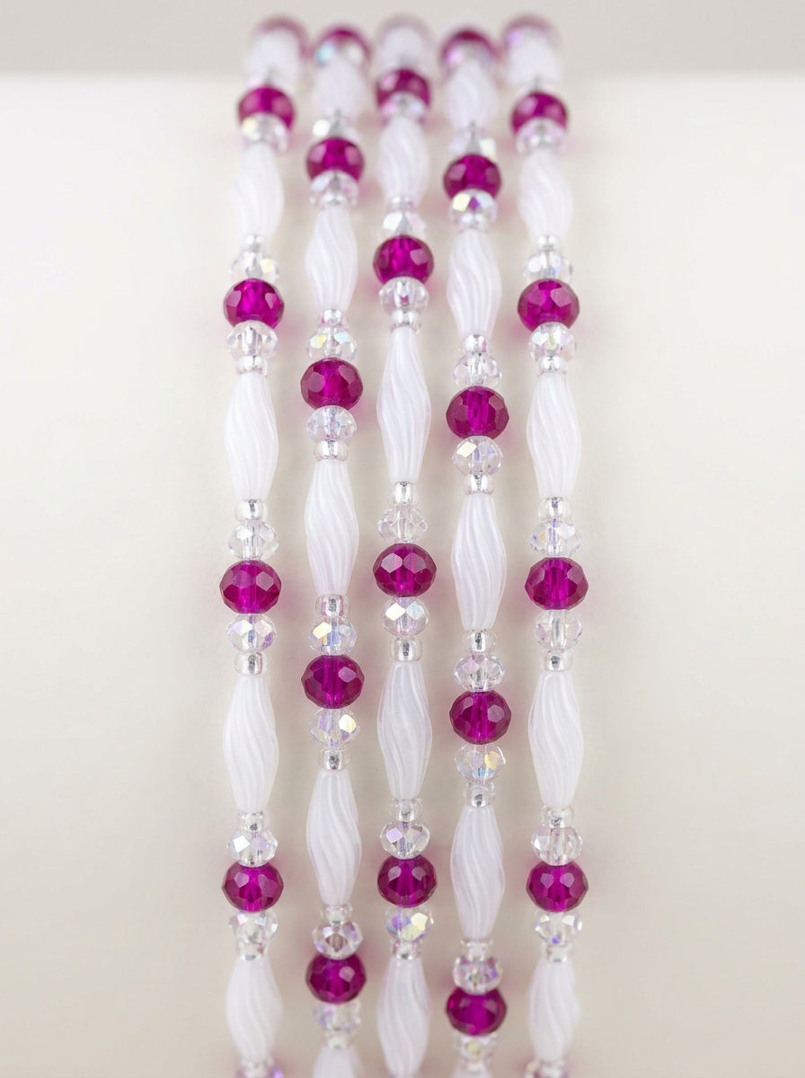 Waistbeads – wit & fuchsia