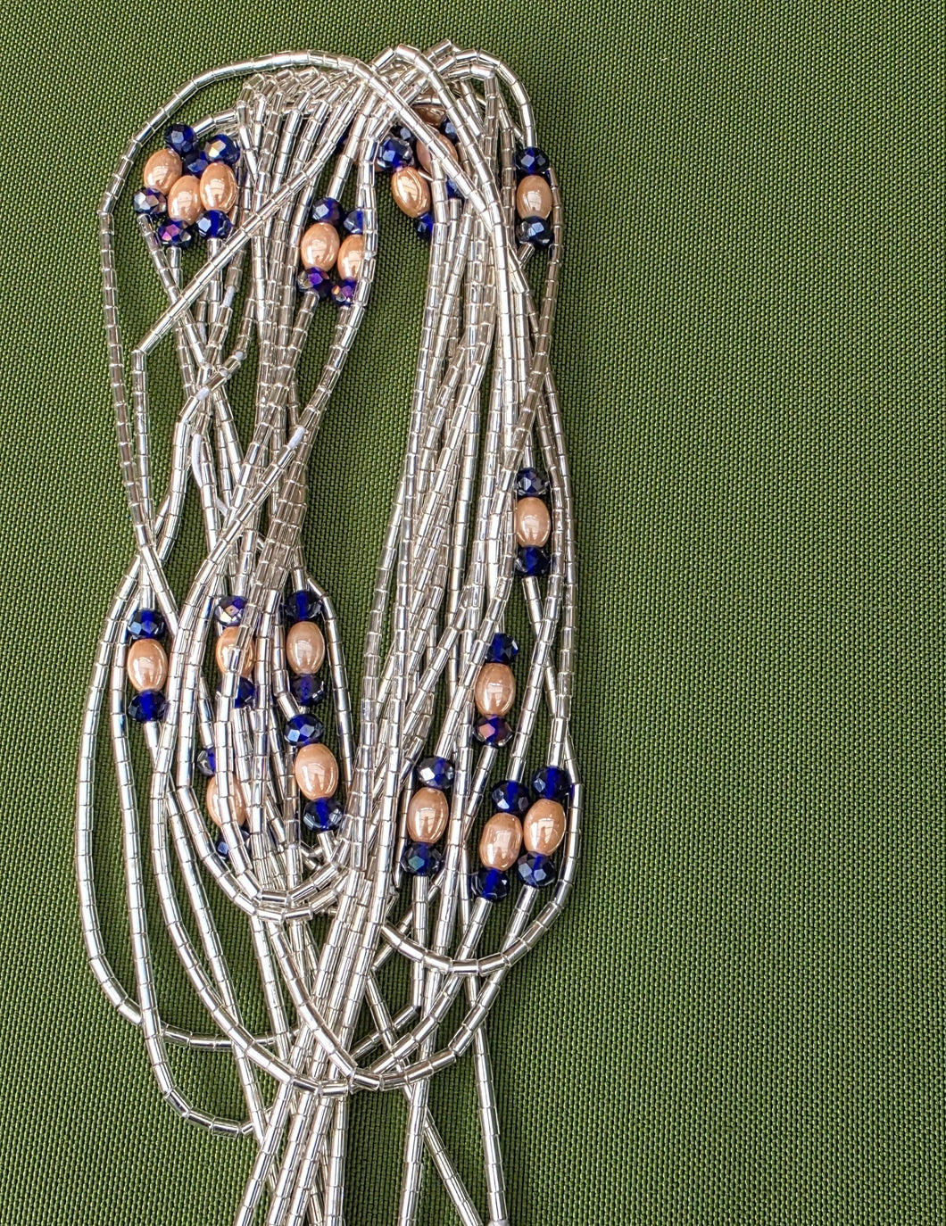 Waist Beads / Afrikaanse Heupketting Silver-Beige /Blauw
