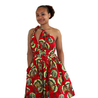 Infinit Multiway Midi Jurk van Afrikaanse Print -Rood