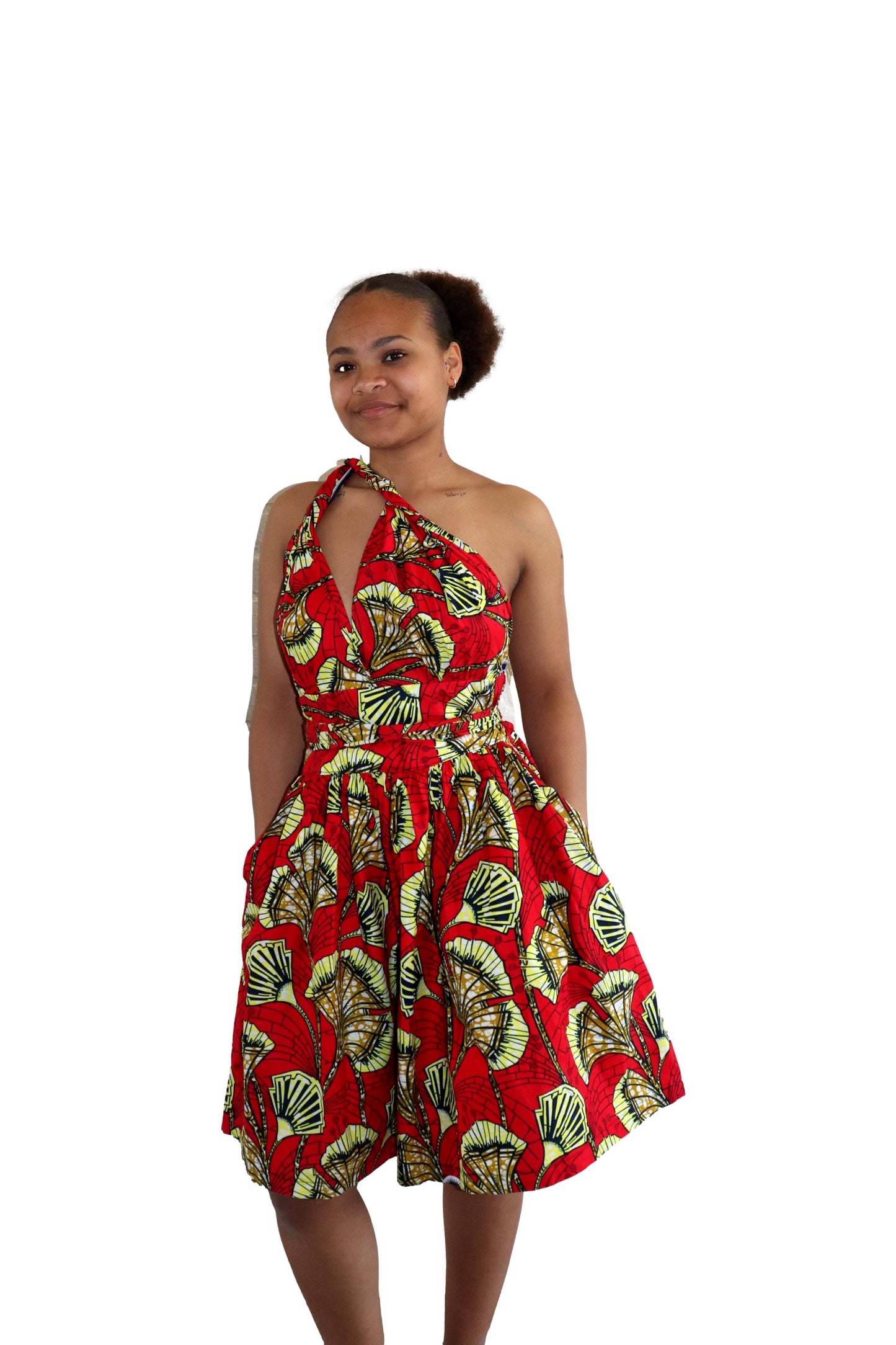 Infinit Multiway Midi Jurk van Afrikaanse Print -Rood