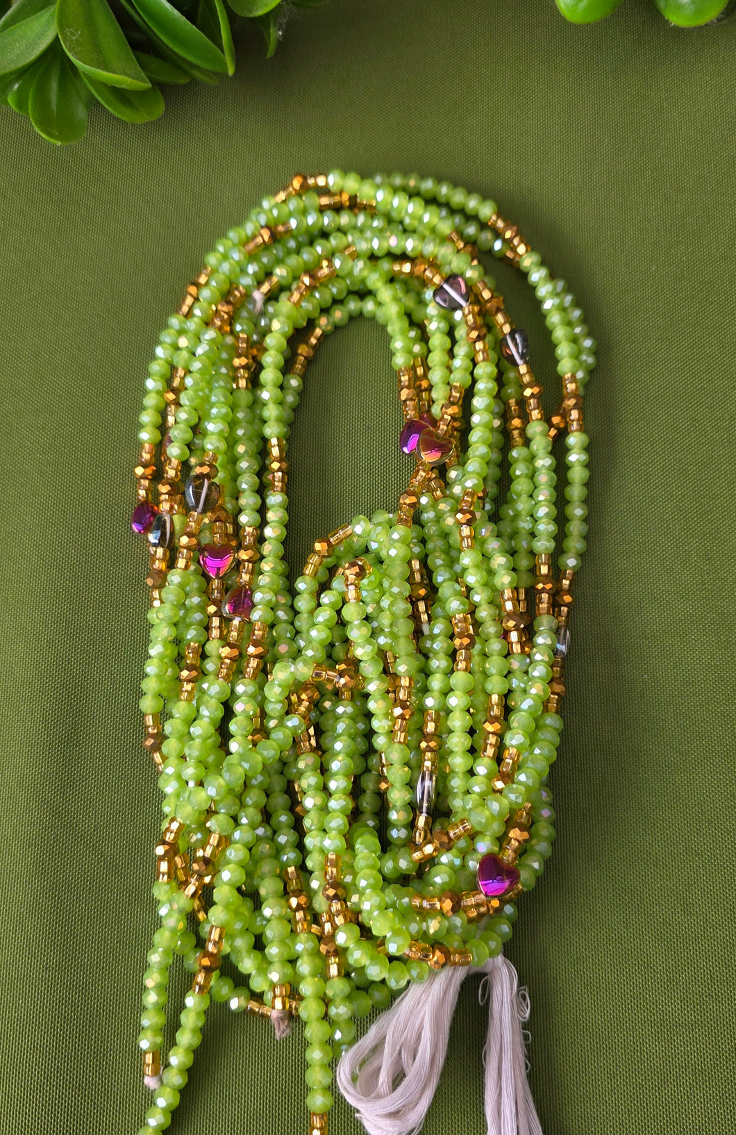 Waist Beads / Afrikaanse Heupketting Groen-Gold-Paars
