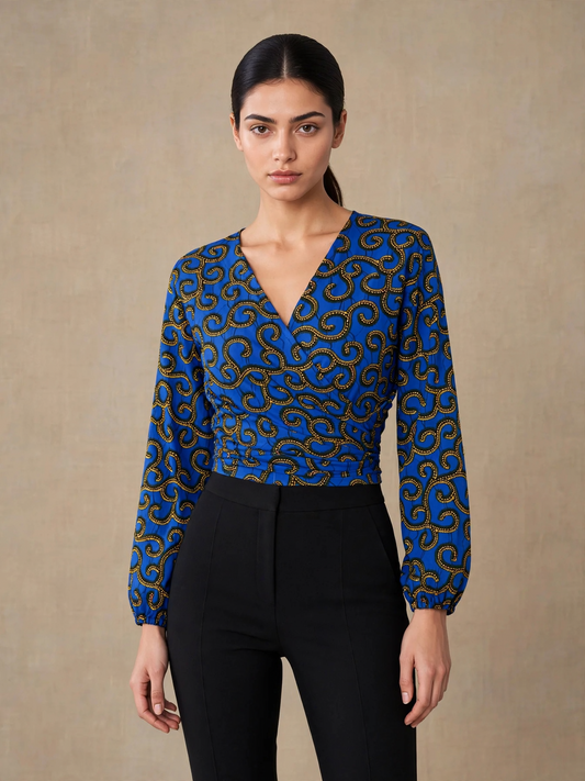 Wrap Top met  Afrikaanse Wax-Stof