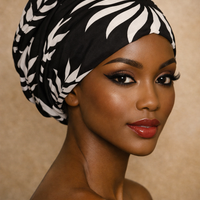 Nana Hoofddoek/Headwrap in Afrikaanse Print Zwart en Wit