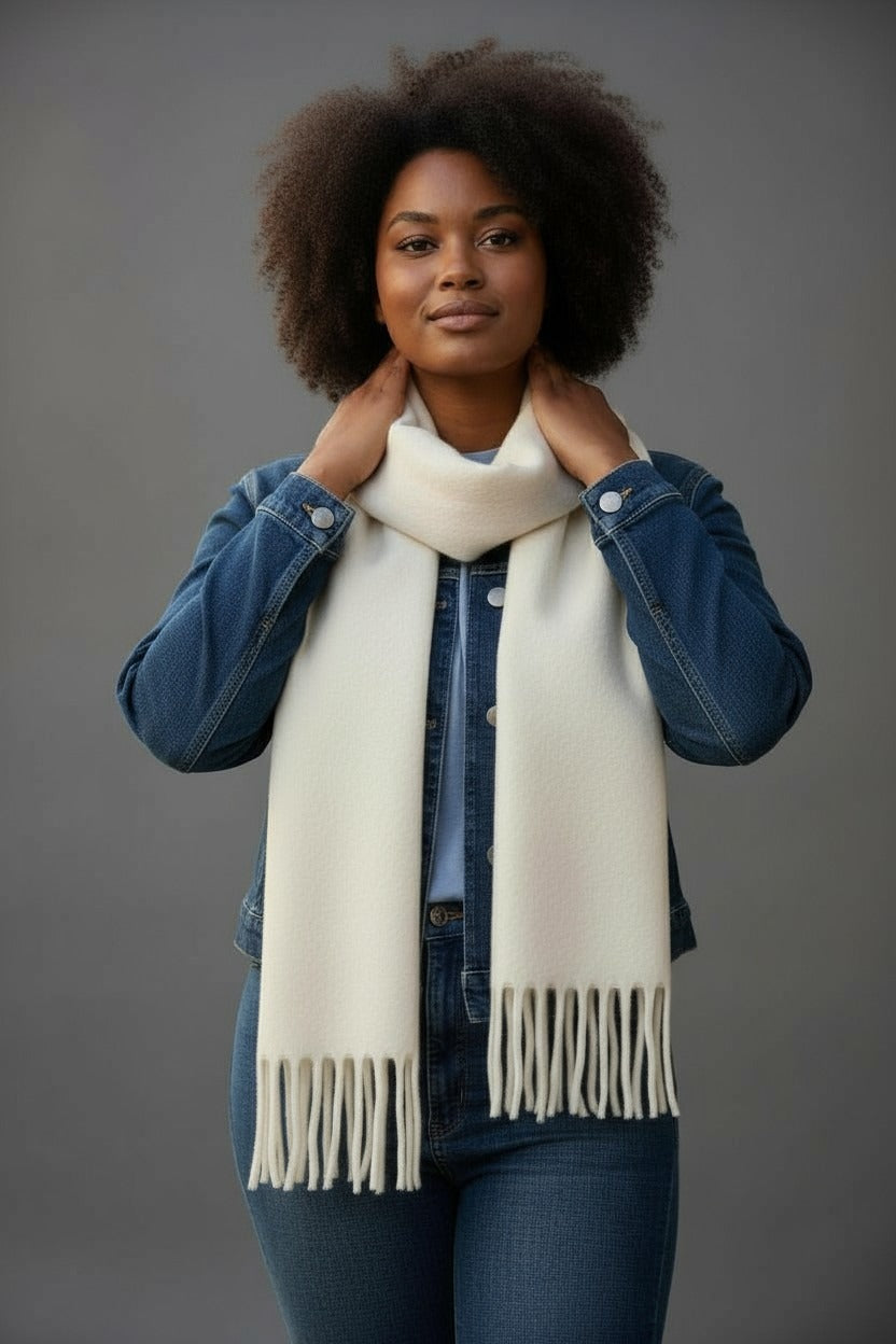 NANA sjaal effen met franjes – Zacht & elegant (Beige)