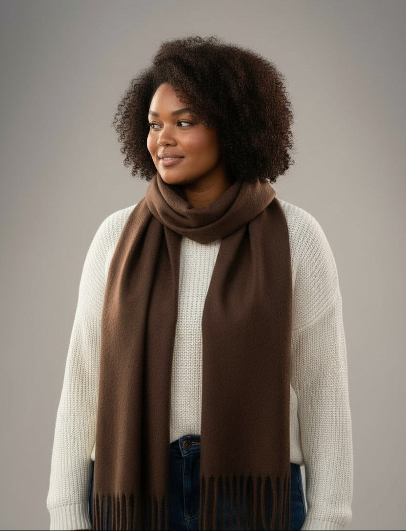 NANA sjaal effen met franjes – Zacht & elegant (Bruin)