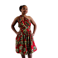 Infinit Multiway Midi Jurk van Afrikaanse Print -Rood