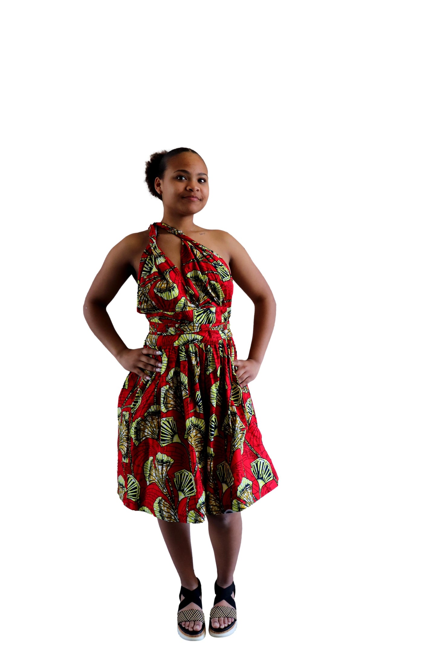 Infinit Multiway Midi Jurk van Afrikaanse Print -Rood