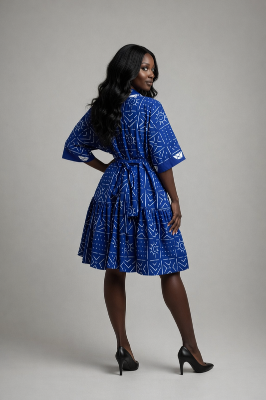 Kobaltblauwe Bubu Jurk-Batik Print