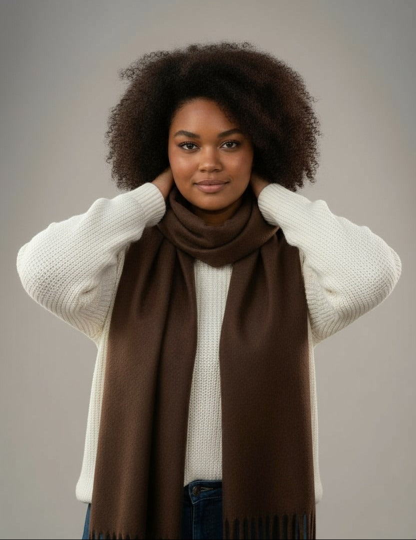 NANA sjaal effen met franjes – Zacht & elegant (Bruin)