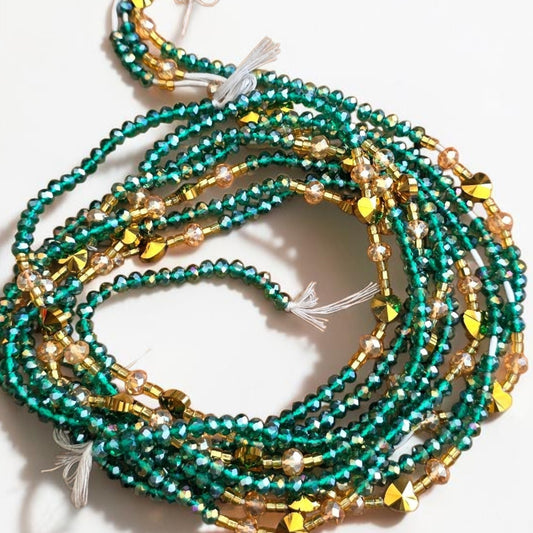 Waist Beads / Afrikaanse Heupketting Crystal
Groen/goud niet(elastisch)