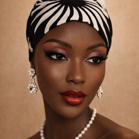 Nana Hoofddoek/Headwrap in Afrikaanse Print Zwart en Wit