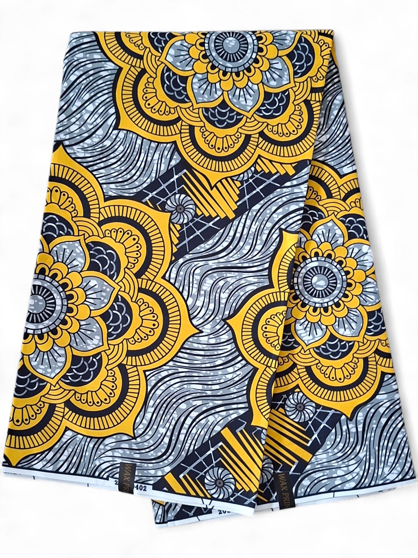 Afrikaanse Stof - Grijs Geel  Polycotton -Verpakt per 6 yards