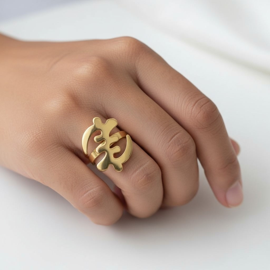 Adinkra stijl ring – goudkleurig – verstelbaar