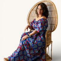 Rich Aunty Off-shoulder Maxi Jurk Blauwe &Rood