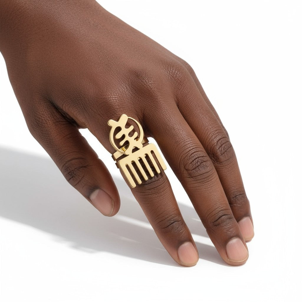 Duafe ring – Adinkra symbool – goud – verstelbaar