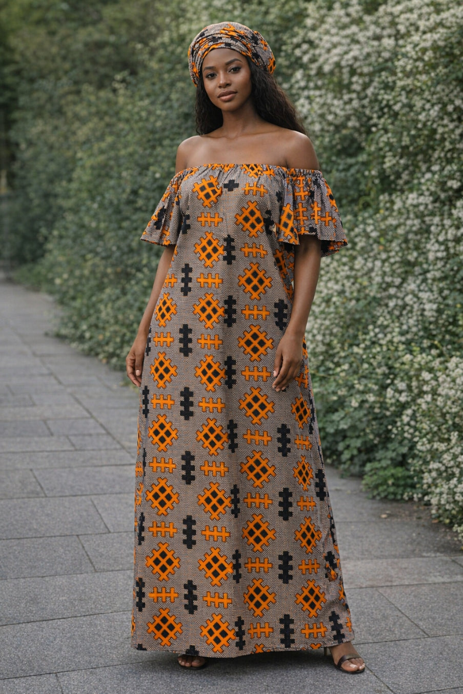 Rich Aunty Off-shoulder Maxi Jurk