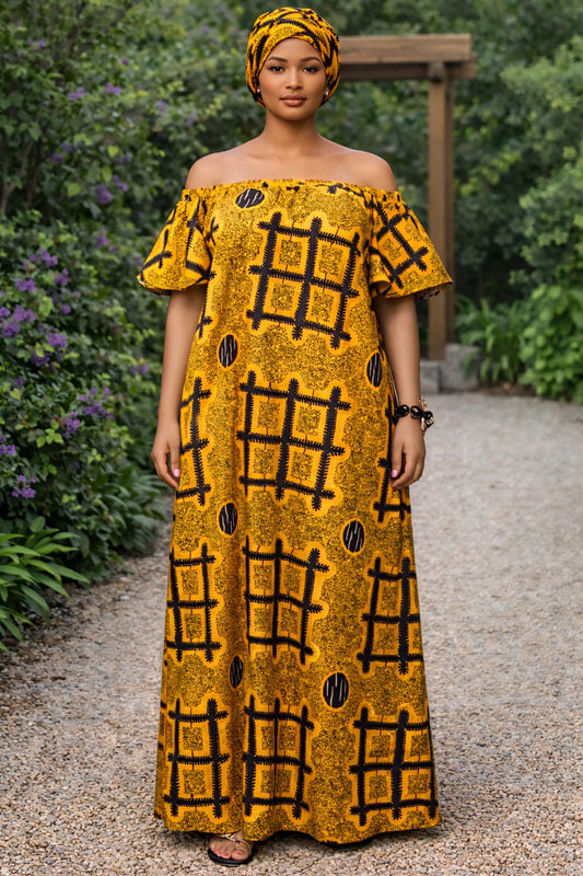 Rich Aunty Off-shoulder Maxi Jurk