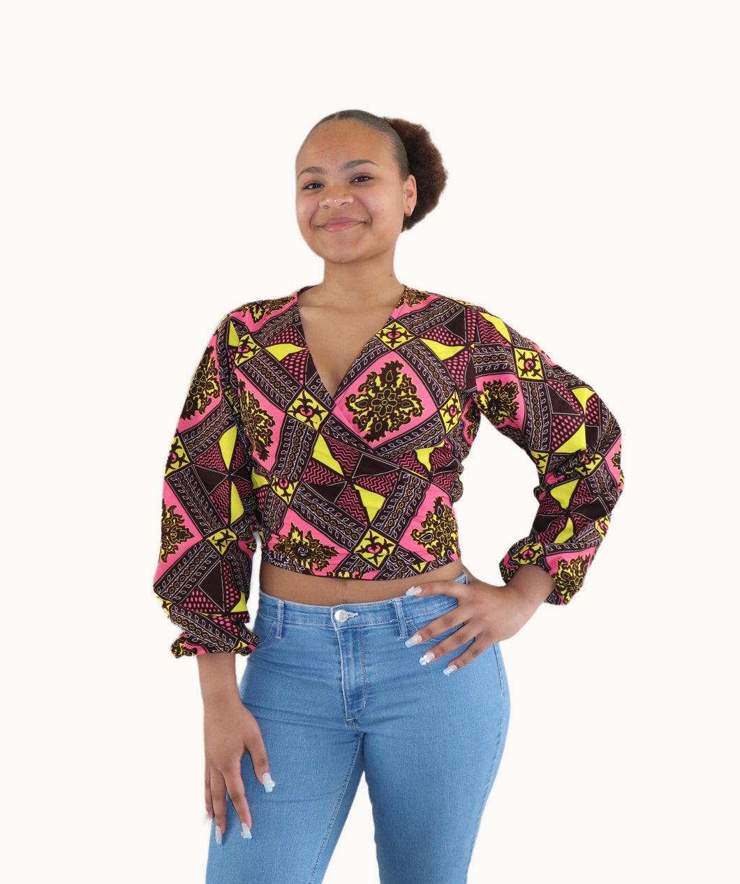 Wrap Top met  Afrikaanse Wax-Stof