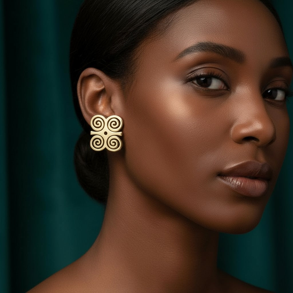 Adinkra stijl spiraal oorbellen – goud