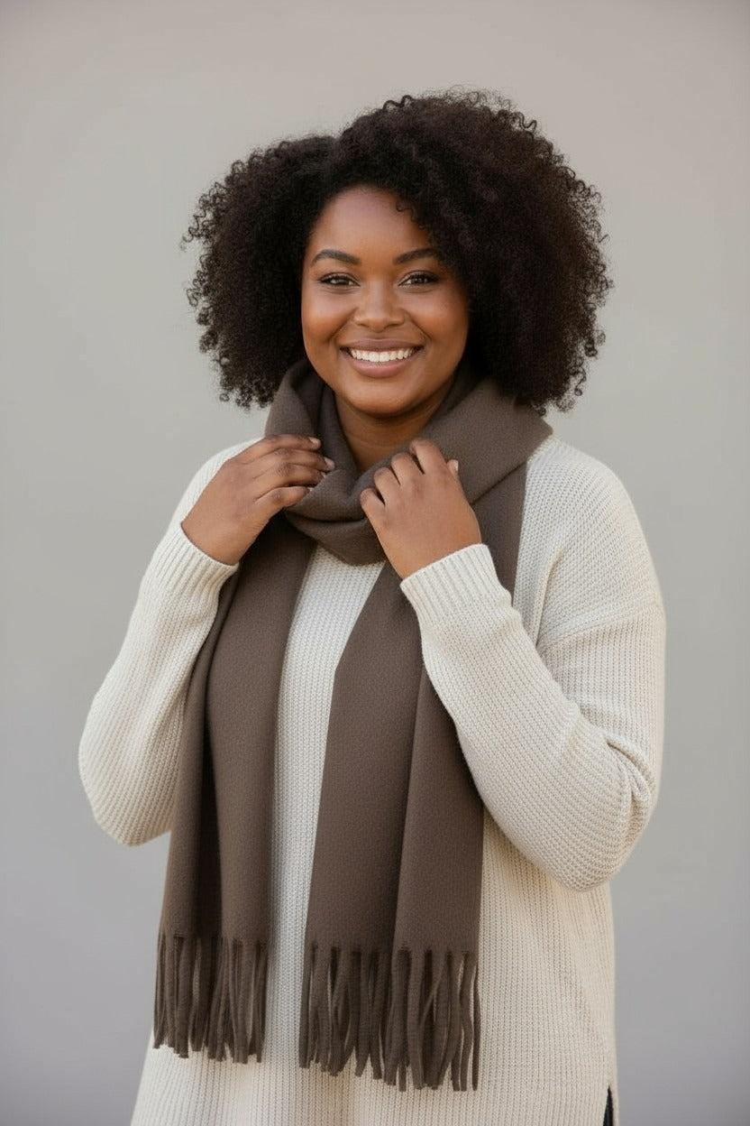 NANA sjaal effen met franjes – Zacht & elegant (Mokka)