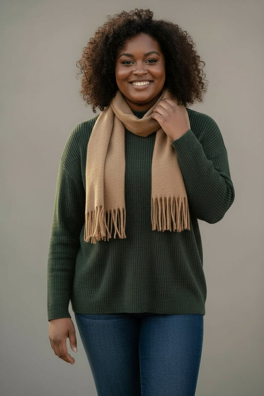 NANA sjaal effen met franjes – Zacht & elegant (Camel)