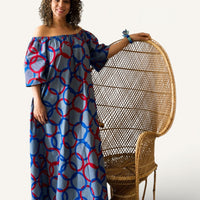 Rich Aunty Off-shoulder Maxi Jurk Blauwe &Rood