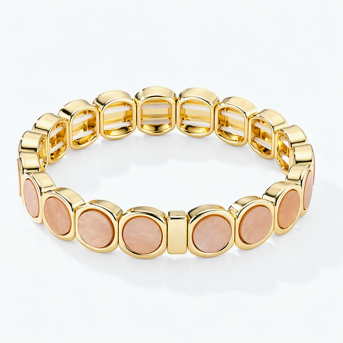 Elastische armband met bruine ronde schakels en goud