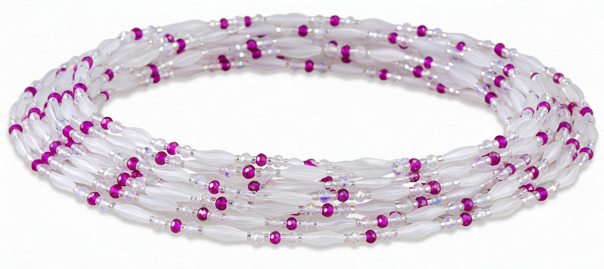 Waistbeads – wit & fuchsia
