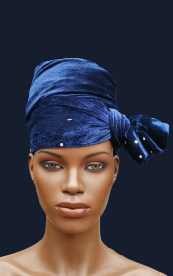 Fluwelen Tulband/Headwrap - Donker Blauw