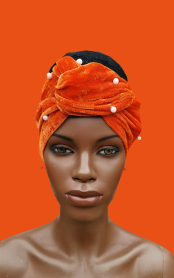 Fluwelen Tulband/Headwrap - Oranje