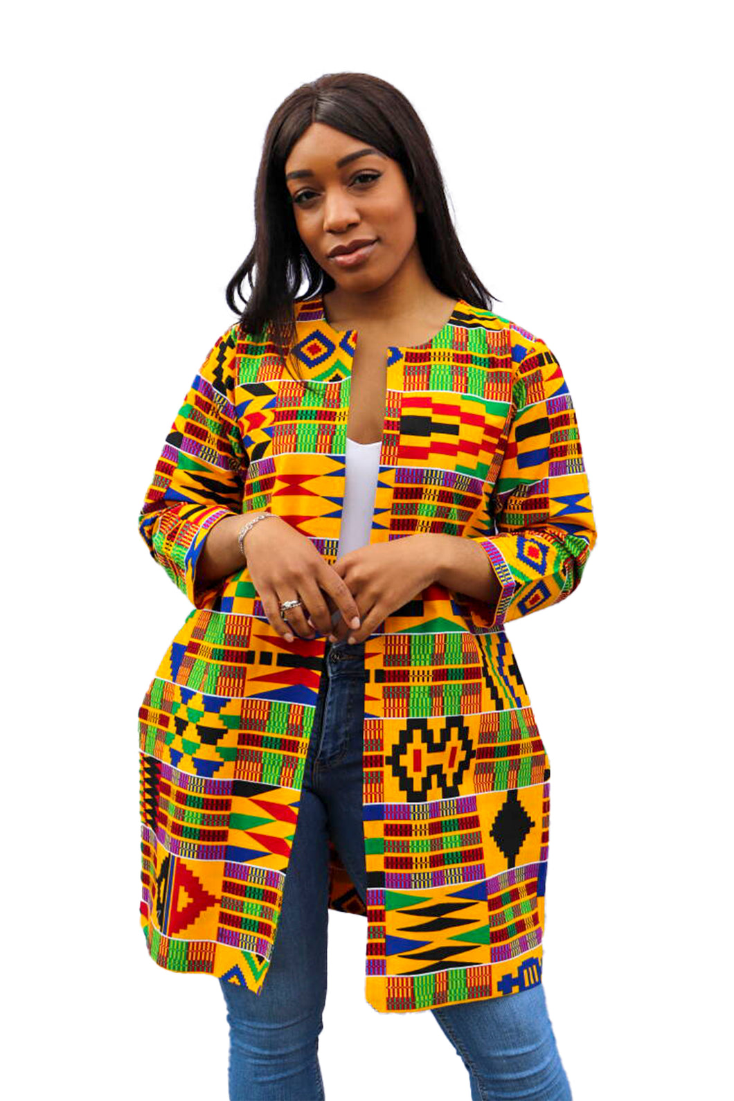 Afrikaanse Print Kimono Vest - Kente 1