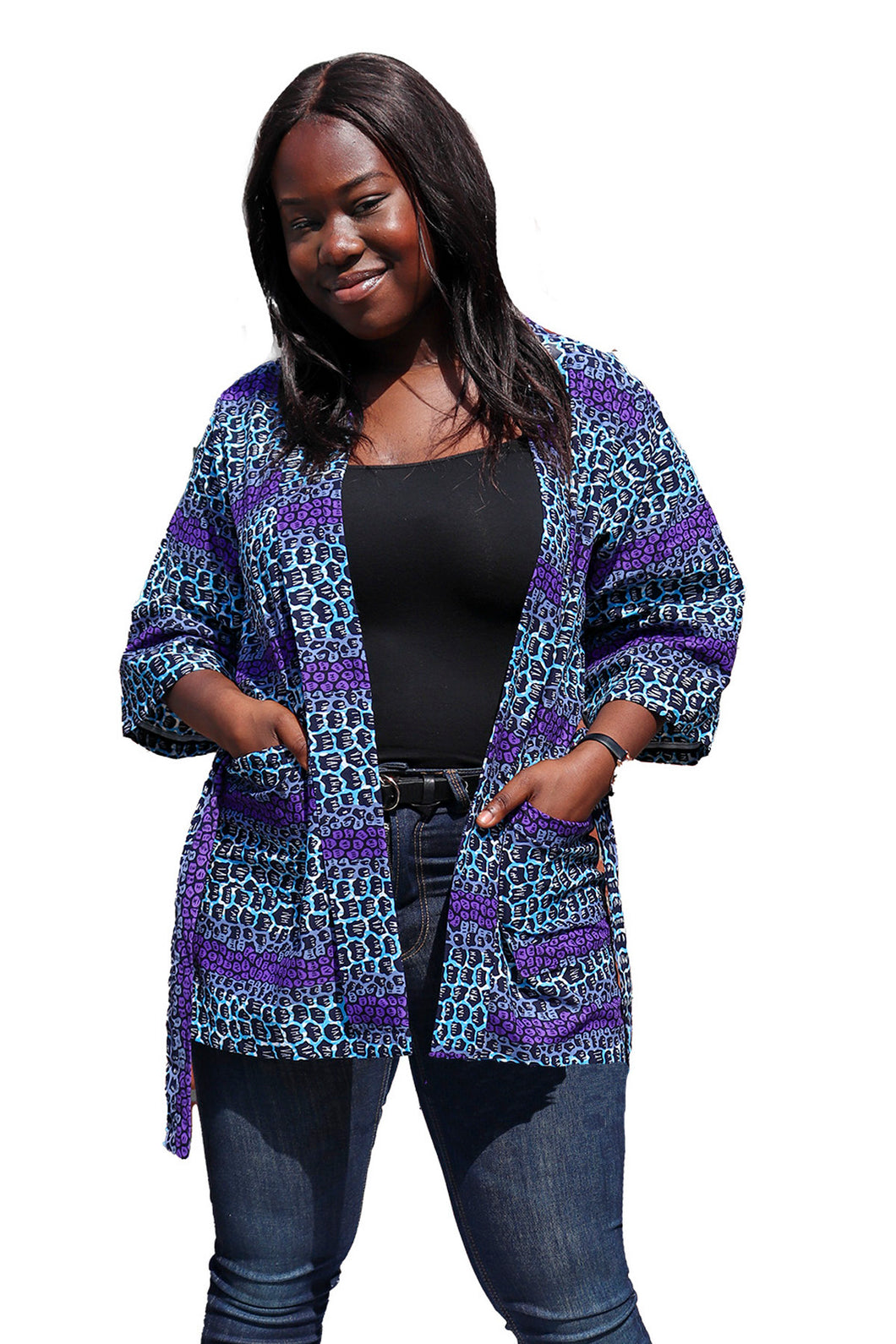 Afrikaanse Print Kimono Vest - Blauw/Paars