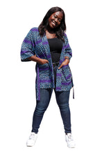 Cargar imagen en el visor de la galería, Afrikaanse Print Kimono Vest - Blauw/Paars
