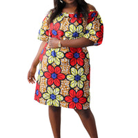 Off Shoulder Midi Jurk in Afrikaanse Print - Multicolor 2